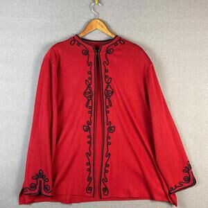 Ming Wang Cardigan Jacket Women 2X Red Black Open Front Knit Long‎ Sleeve